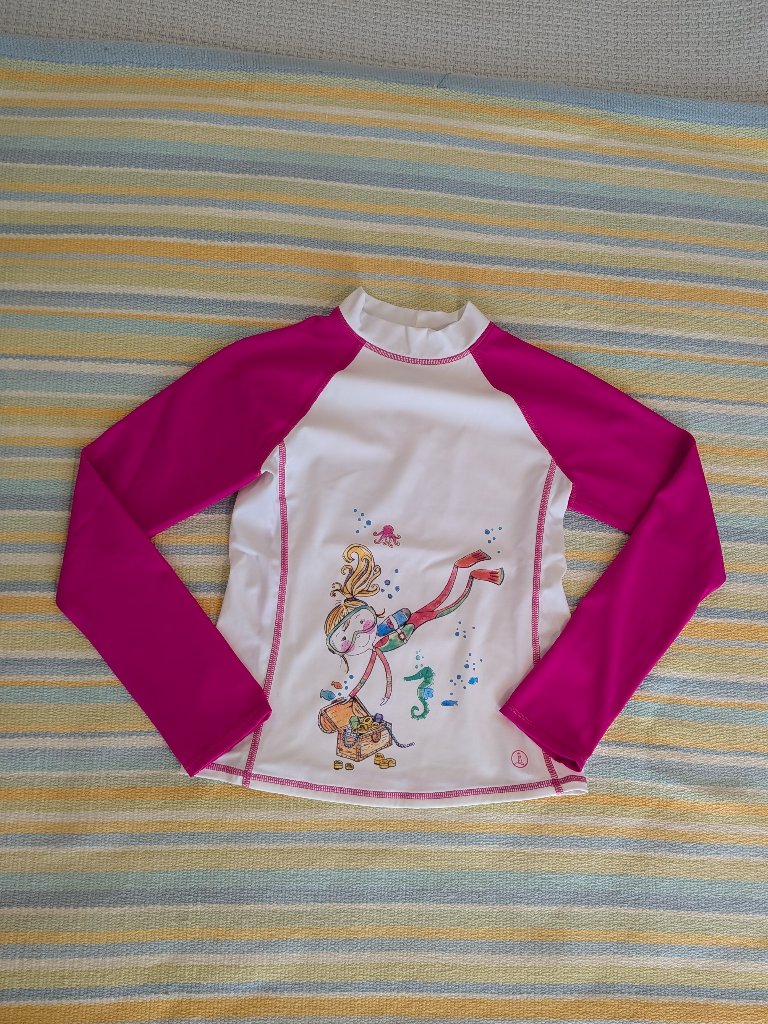 Lands End Pink & White Long Sleeve Rash Guard 7-8